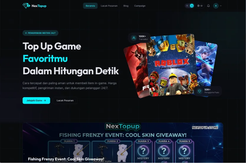 Tampilan landing page NexTopup