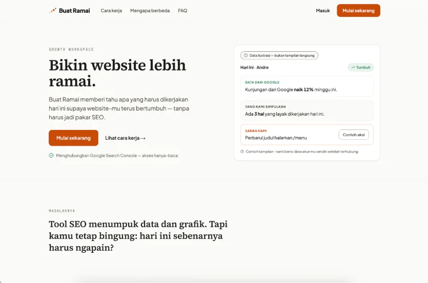 Tampilan landing page Buat Ramai
